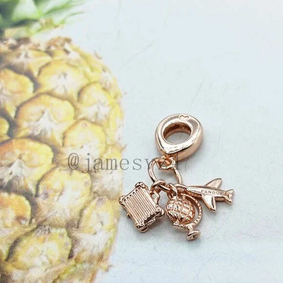 Pandora Airplane, Globe & Suitcase Triple Dangle Charm - Picture 2 of 3